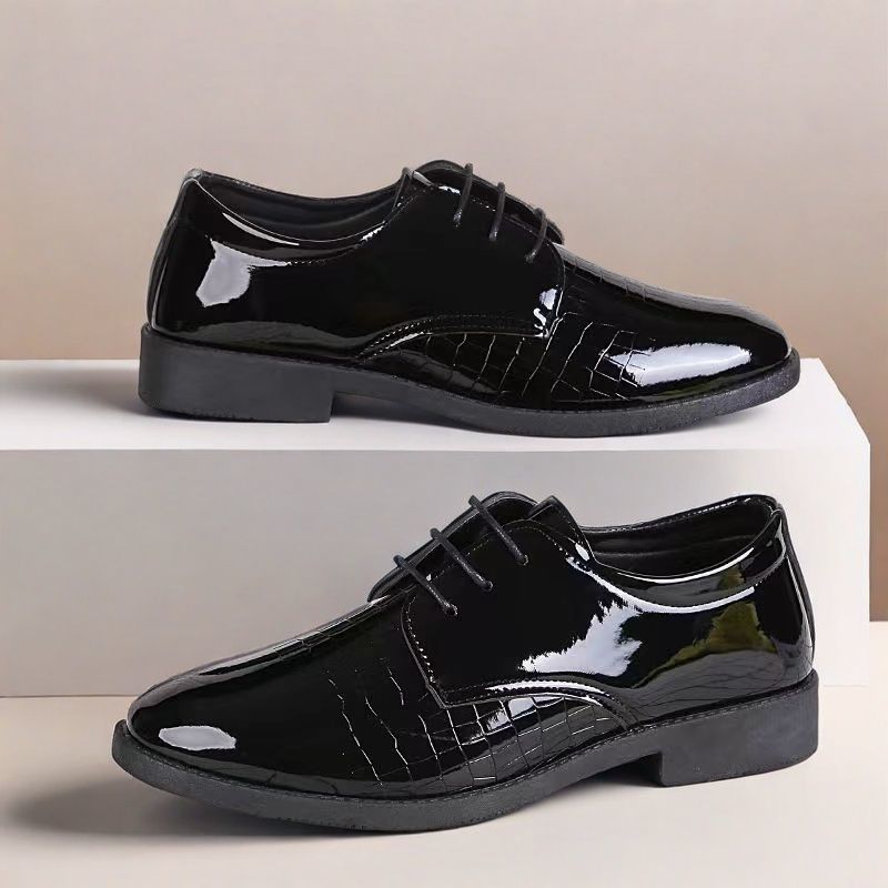 Versatile black business casual leather dress shoes for men - lace-up work shoes, wedding shoes, fashionable men's shoes, patent leather
