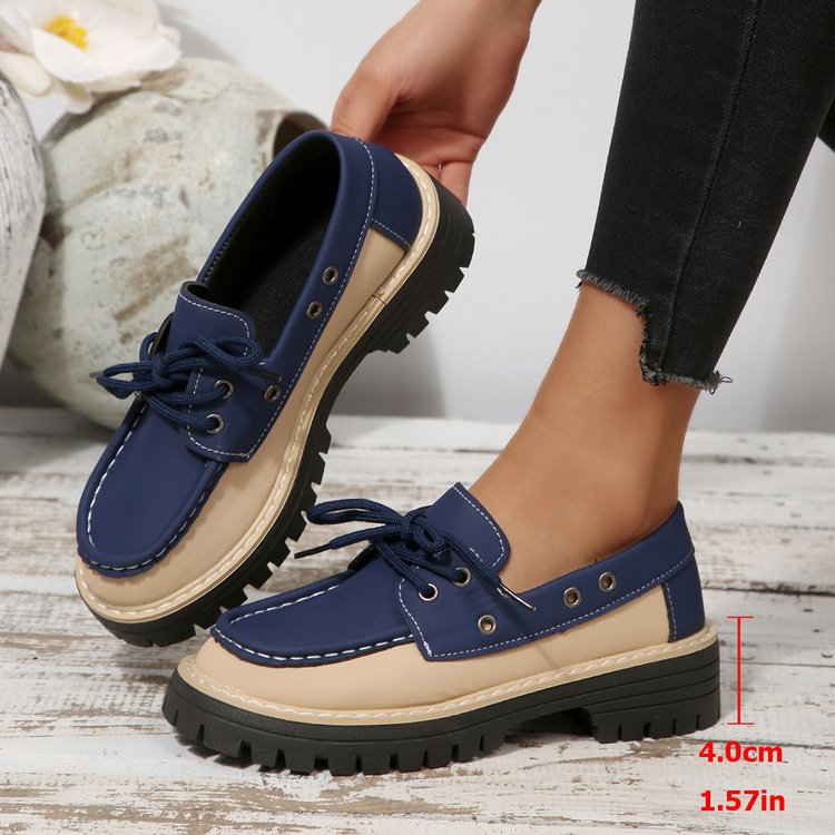 new arrival british style retro front tie backlow ankle flats women's export color matching rivets casualthick sole loafers
