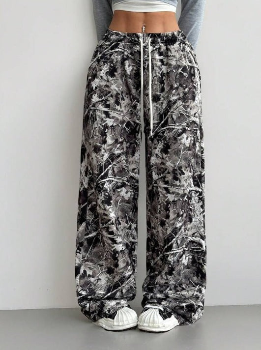 Ready-to-ship  spring/summer european and american women's fashion: new hot girl style pocket streetwear printed loose fit casual pants
