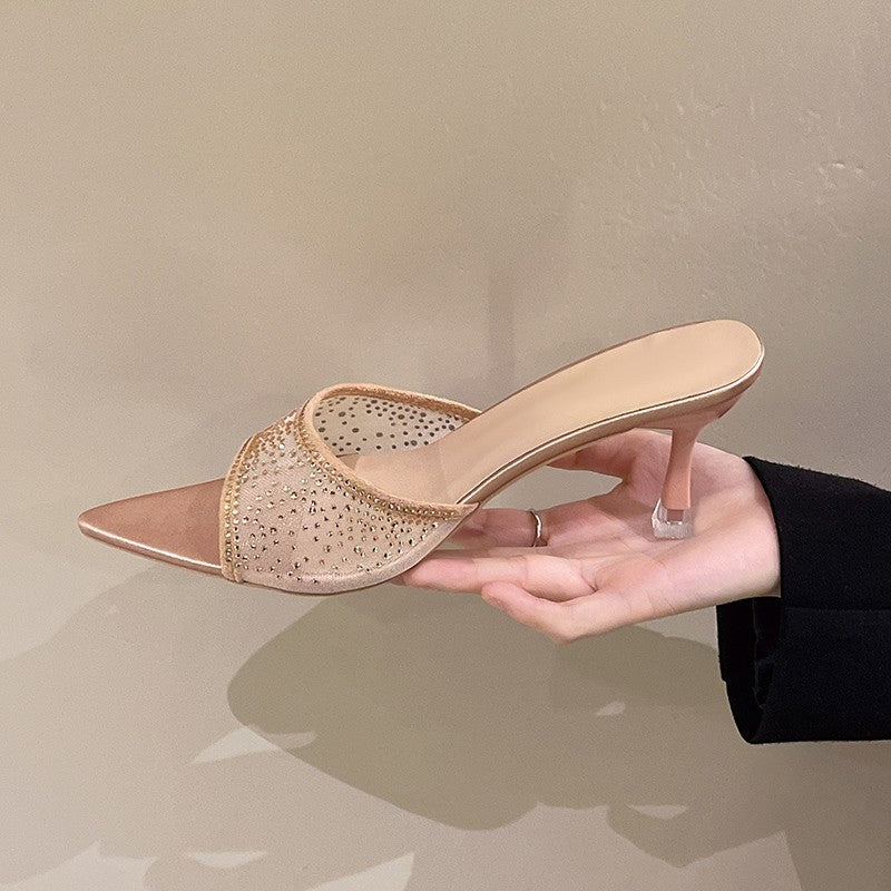European station cross-border plus size women's shoes 2025 spring new arrival foreign trade one-strap slippers rhinestone open-toe fashion sandals