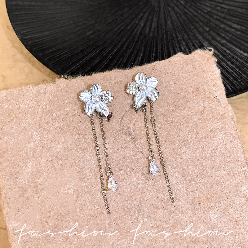 Japanese and korean zircon mint ice flower earrings for women spring and summer niche design tassel earrings 2026 new earrings