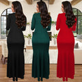 C7271 cross-border   fashion women's solid color long sleeve rhinestone slit dress new arrival