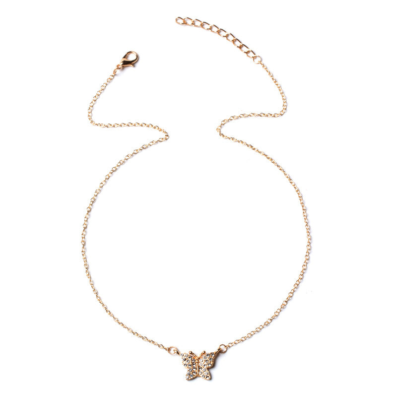 Wholesale butterfly full diamond necklace - new european and american cross-border fashion jewelry, high-end ins style choker necklace for women