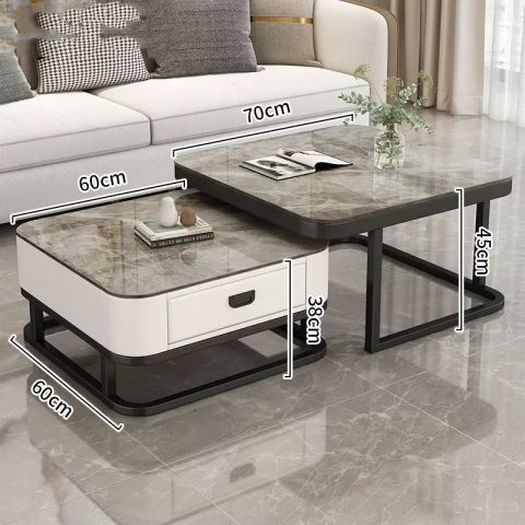 Accessible luxury coffee table living room for home modern casual small apartment popular square glass slate tv cabinet combination coffee table