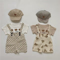 Summer lightweight baby boy stylish overalls shorts two-piece outfit - trendy fashion set for infants and toddlers, perfect for home and outdoor wear
