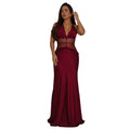 C7546 cross-border   fashion women's sexy lace v-neck patchwork backless dress