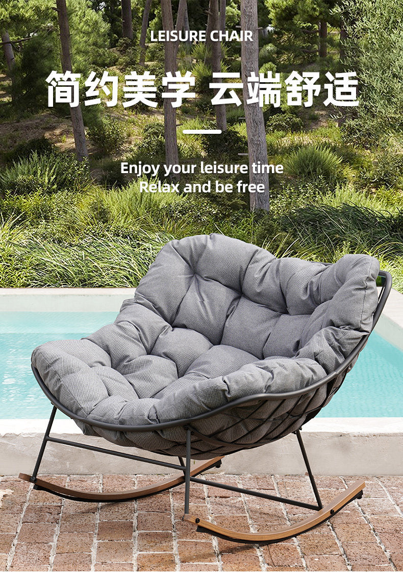 Outdoor rocking chair with cushion for patio, porch, garden, and backyard - gray
