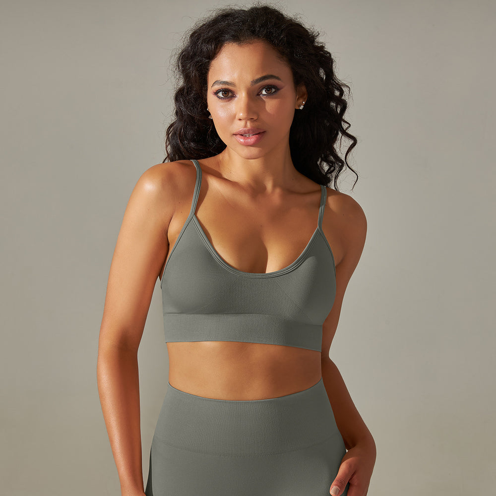 fashion seamless knittingpure color beauty back suspender sports intimates no steel ring running fitness yoga clothes tops