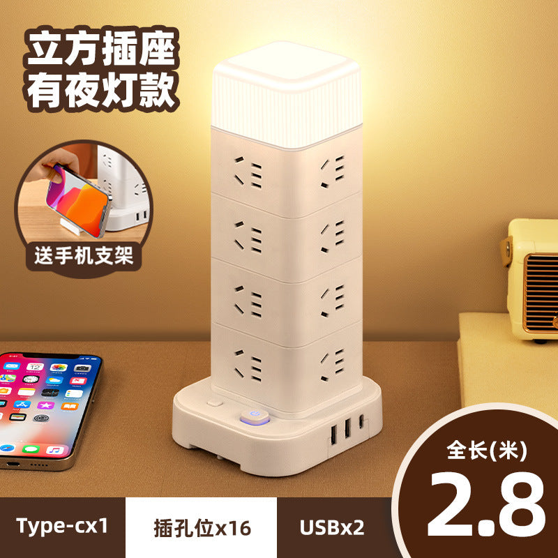 Smart vertical power strip socket with usb mobile phone charging multi-port tower office for home creative power strip rubik's cube