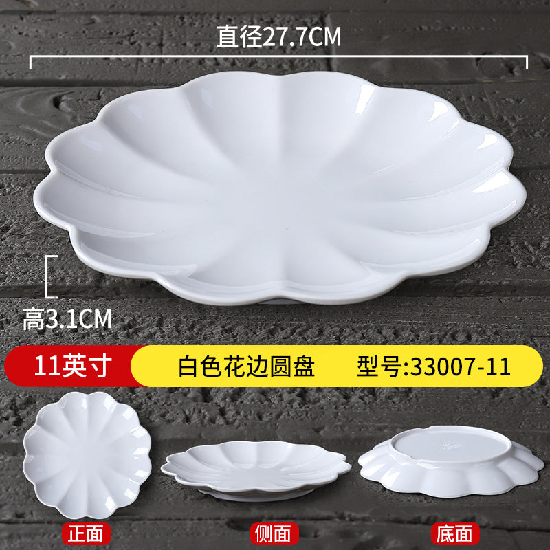 Melamine plate commercial hotel restaurant lace round plate resistant to falling cooking hot dish plate hotel creative cold dish snack plate