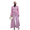 European and american cross-border women's fashion:  spring new collection - striped asymmetrical long sleeve shirt and wide leg pants set