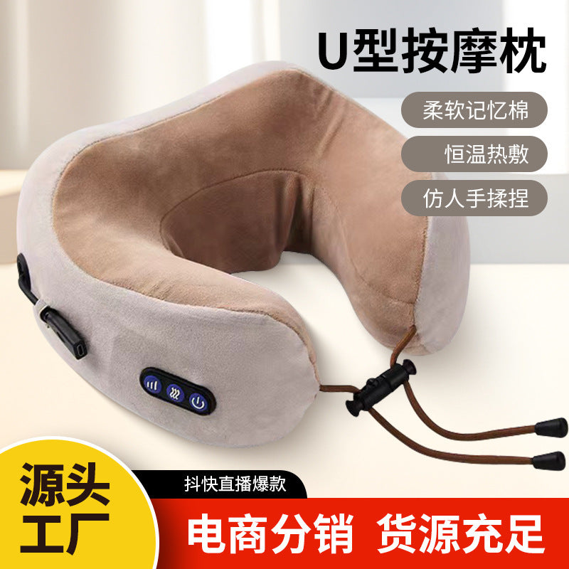 Portable neck massager - electric neck kneading & cervical spine massager with simulated human touch, heated neck & shoulder massager, u-shaped massage pillow