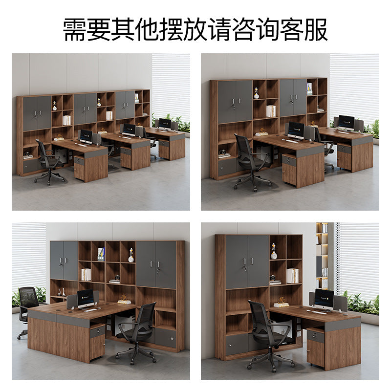 Financial office desk set - executive office desk with high cabinet, two-seat facing configuration for accountants and managers