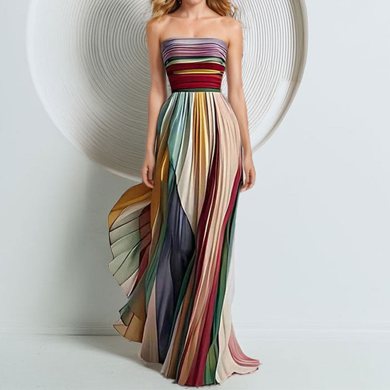 summer new women's clothing - cross-border  us & europe - fashionable bandeau colorful printed party dress