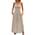 summer all-cotton knit high-waisted wide-leg flare sleeveless jumpsuit - european & american chic, elegant style