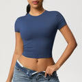Patchworkcasualeasiest for match tight short-sleeved yoga clothes for women running fitness pilates sports quick-drying t-shirt tops