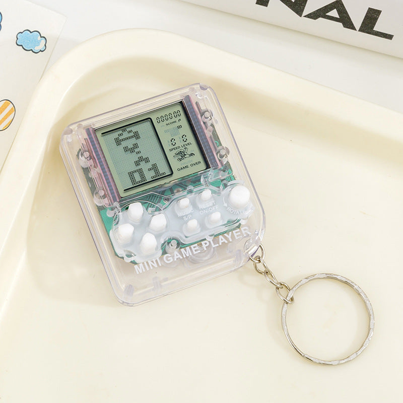 Pocket tetris game console - creative mini electronic game console keychain - nostalgic stress relief toy