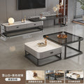 Black frame gray drawer丨snow mountain white coffee table + tea glass tv cabinet