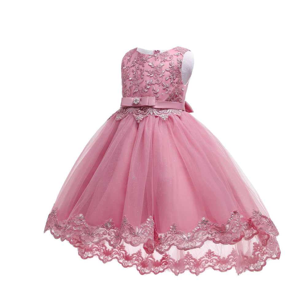 European and american style children's formal dress - tulle train princess gown - girls' piano recital dress - mid-to-large size children's dress