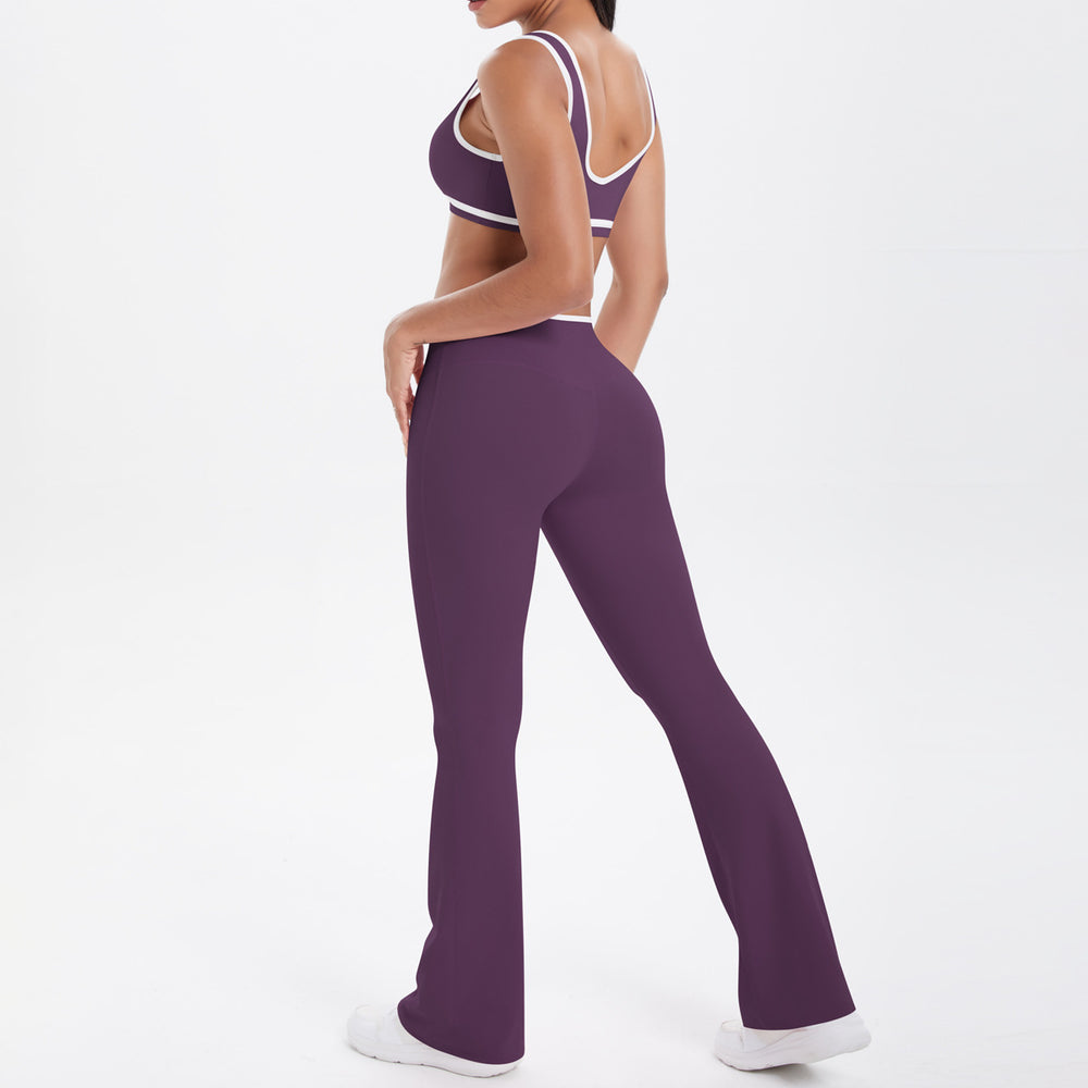 New arrival cross-border double-sided brushed contrast color tight breathable cross wide-leg yoga suit sports running fitness women