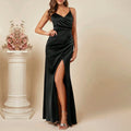 European and american cross-border women's spring/summer new satin slip dress, sexy ruched skirt for foreign trade, bridesmaid dress