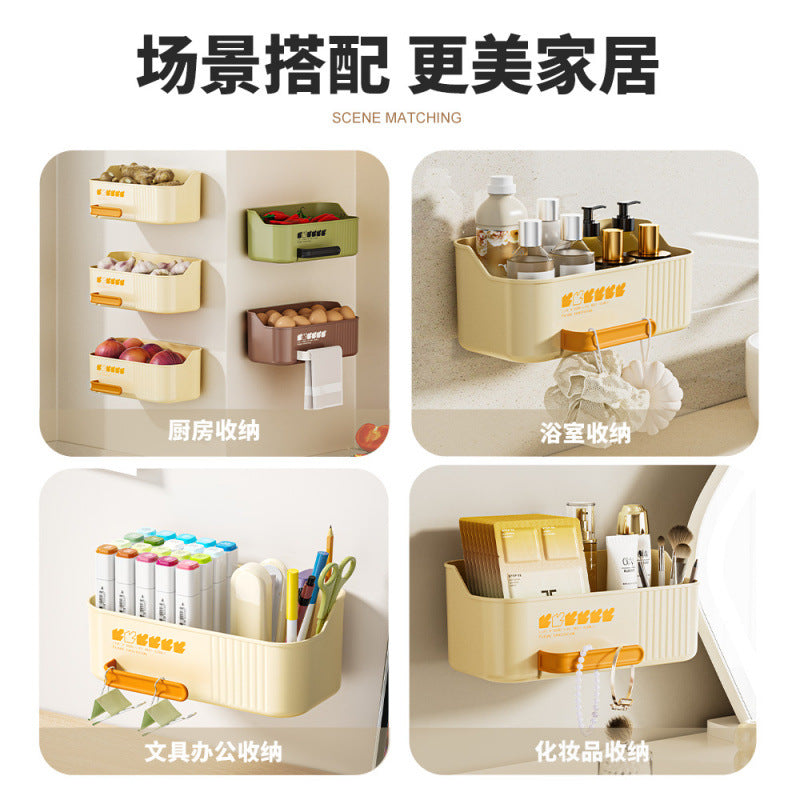 Kitchen rack, onion, ginger, garlic storage box, suction cup wall hanging, ginger, garlic storage artifact, no punching, hanging basket for dishes