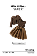 girl skirt suit brown pit stripes corduroy outwearpatchwork vest bows cute kids skirt