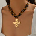 Processing personalized cross necklace cross-border leopard print flower heart pendant summer ocean shell clavicle chain chain