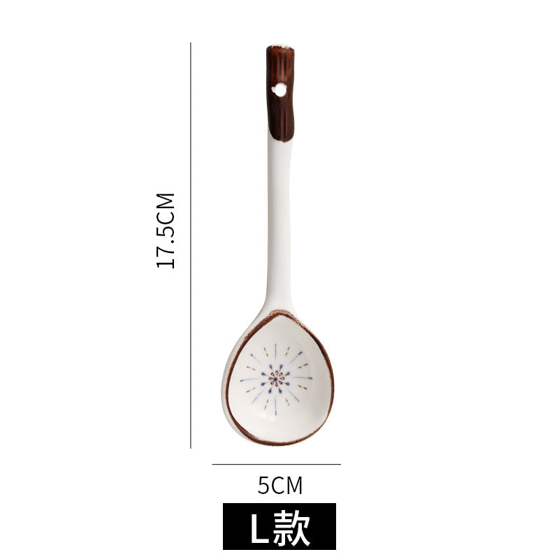 Japanese ceramic long-handled spoon - hand-painted cute creative cartoon dessert spoon - household ramen spoon - soup spoon