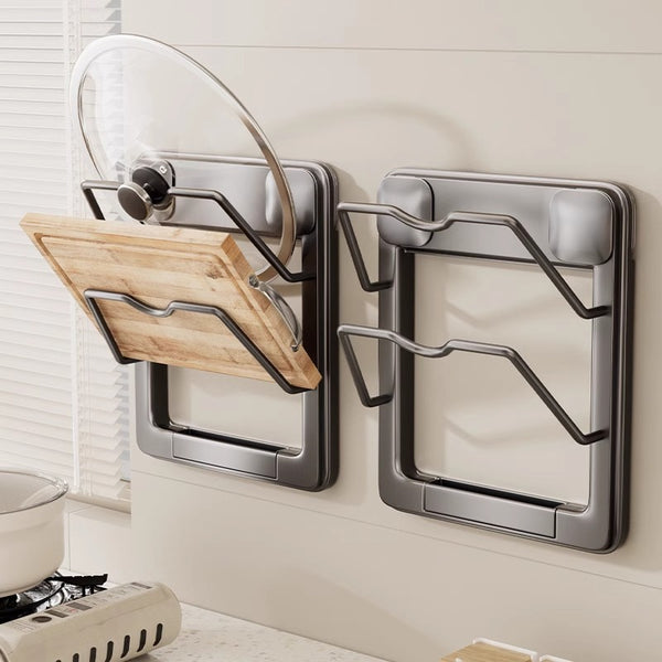 Suction cup non-punching lid rack kitchen wall pendant with water tray drain space aluminum cutting board cutting board rack