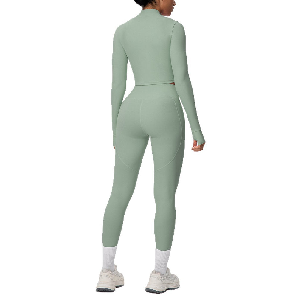 Cropped zip-up yoga set: high-waisted, butt-lifting leggings with pockets - perfect for running, fitness, and casual wear