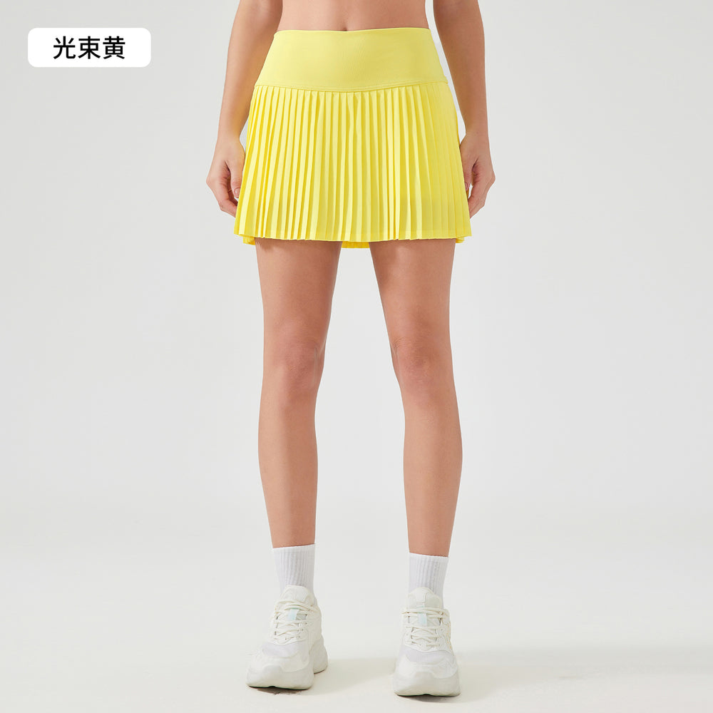 Luxtre new water-cooled cooling stretch fashion pleated skirt with double-layer anti-exposure three-quarter length sports skort dk383