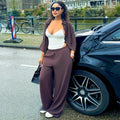 European and american cross-border women's fashion:  summer new collection - stylish turn-down collar loose-fit shirt top and wide-leg pants casual set