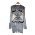 Xiaoxiangfengclassyfashionablecontrast color button design v neck waist slimming lookelegantlong sleevesknittingdress women