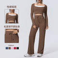 pure color double-piece nude tight high-elastic fake two-piece yoga suit sports running fitness two-piece set for women