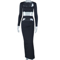 European station export cross-border women's new arrival supply pure color fashioneleganttopslong sleeves skirt suit two-piece set