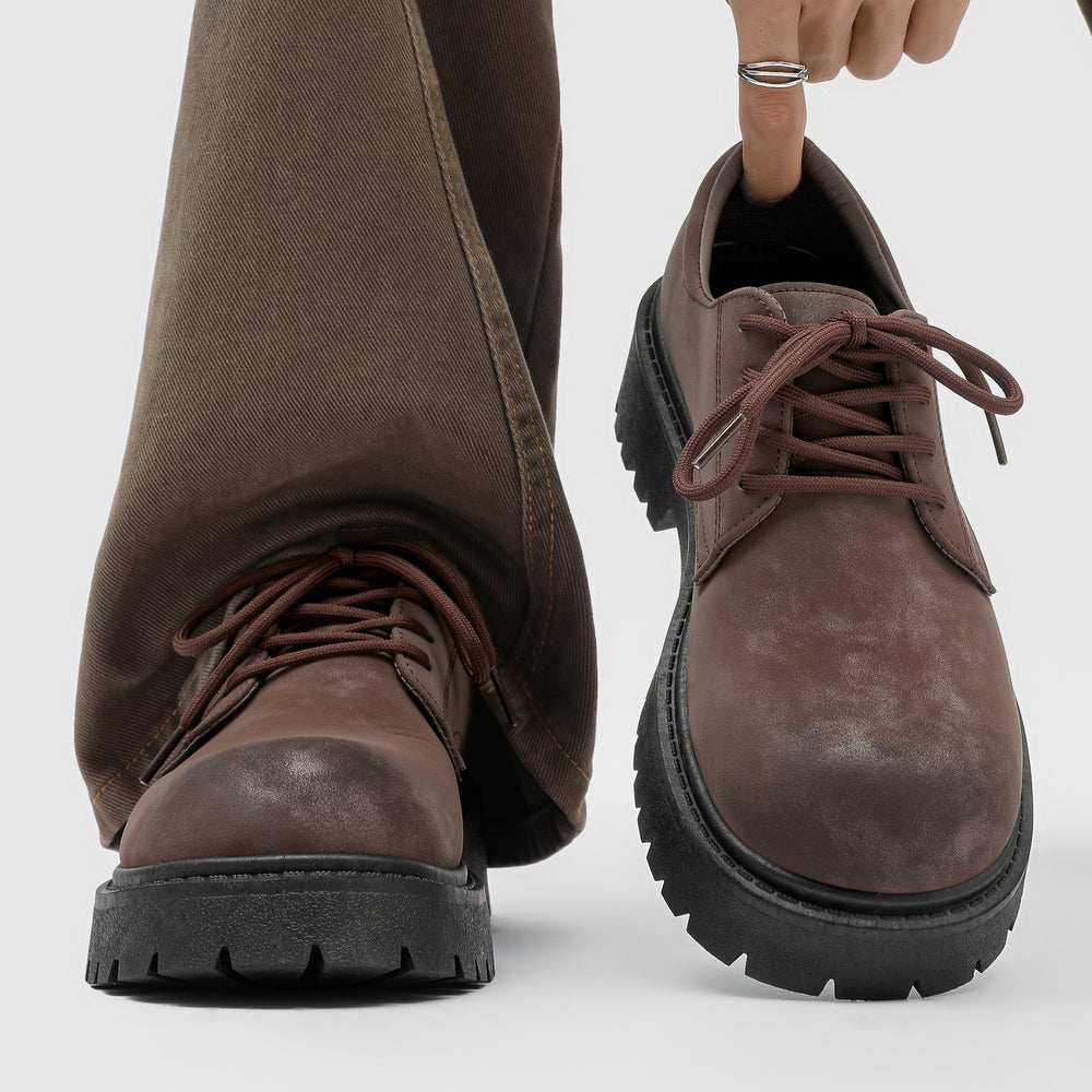 Derby shoes 2026new arrivalspringlow anklebootsmenretroworkwear shoesthick soleincreased breathable suede shoes
