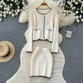 Xiaoxiangfengknittingtwo-piece setfemaleautumpetitesclassyelegantcardigan hip covering skirtwestern stylesuit