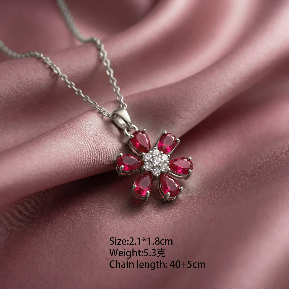 European and american fashion hot-selling copper inlaid zirconia non-fading flower necklace for women, light luxury fashionable versatile elegant clavicle chain jewelry