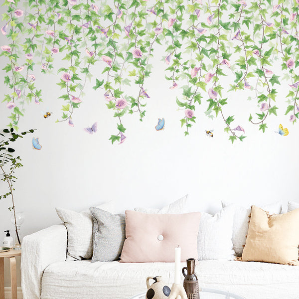 Morning glory top corner line decorative sticker sofa bedroom background plant wall sticker vine wall sticker self-adhesive waterproof sticker