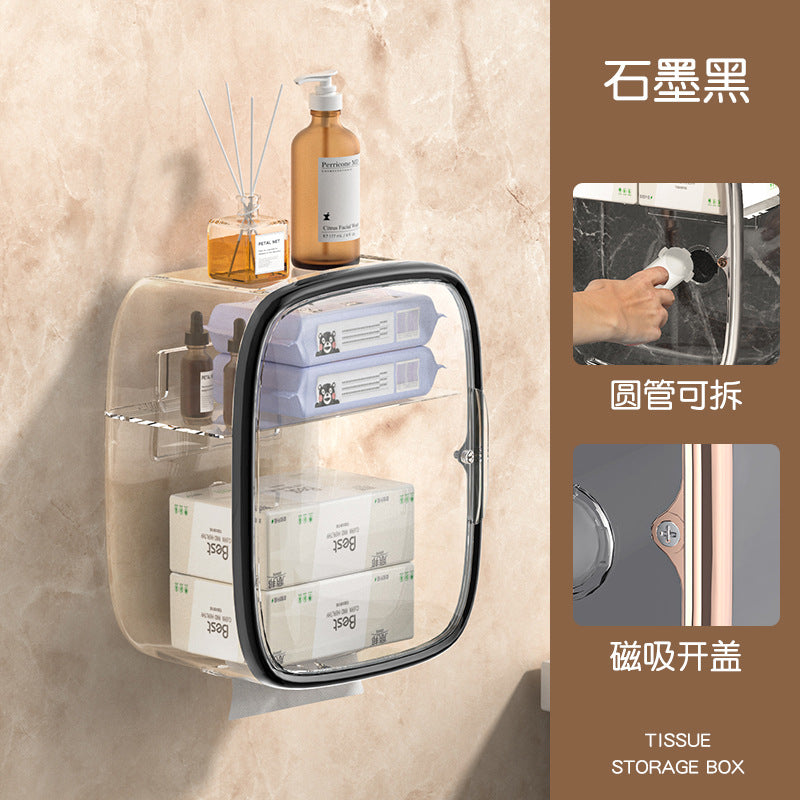 Bathroom toilet paper box toilet tissue box paper box waterproof wall-mounted punch-free storage rack roll paper box