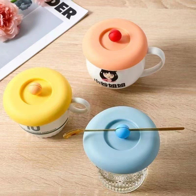 Creative silicone cup lid universal round dustproof ceramic teacup water cup accessories cute cartoon mug lid