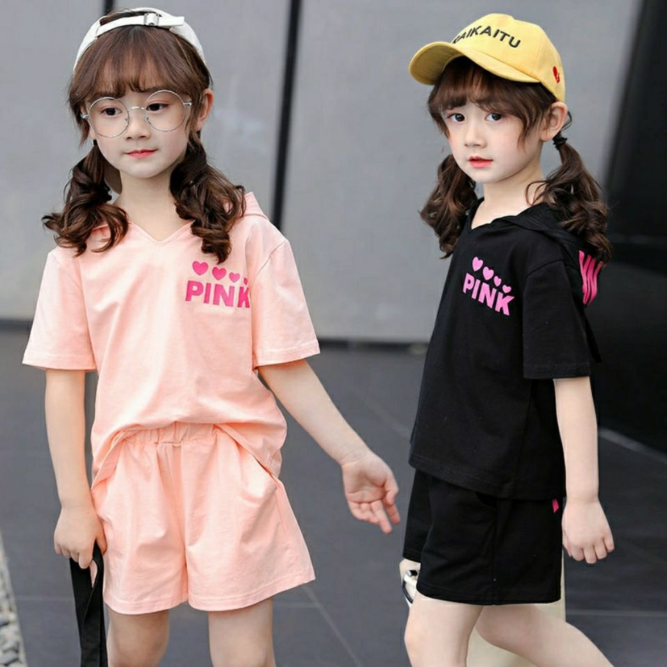 Girls' summer outfit set : trendy two-piece casual sportswear for little girls and big girls