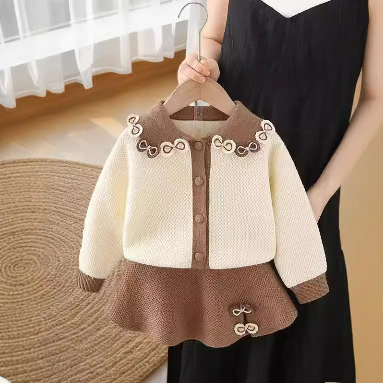 Girls' sweater cardigan set -  autumn new collection - sweet princess style - two-piece bowknot outfit