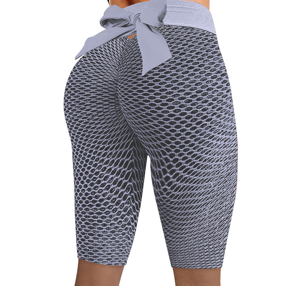 2025 amazon women's bowknot honeycomb jacquard solid color yoga pants, activewear, capri leggings - in stock, cropped length