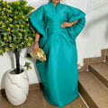 export women's stand collar lantern sleeve maxi dress with ruched waist, african party loose robe, bubu dress