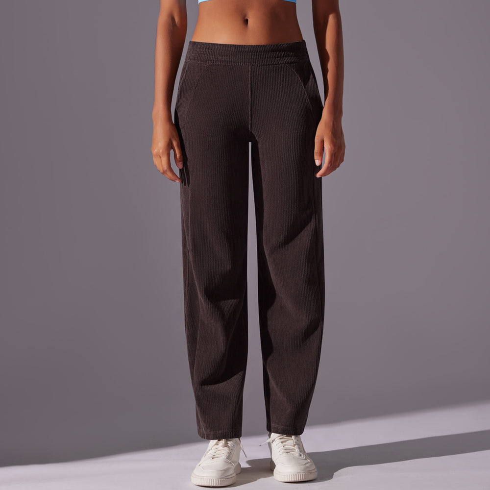 Clearance casual wide-leg yoga pants - tummy control, butt-lifting, outdoor sports trousers - corduroy striped fitness leggings for women