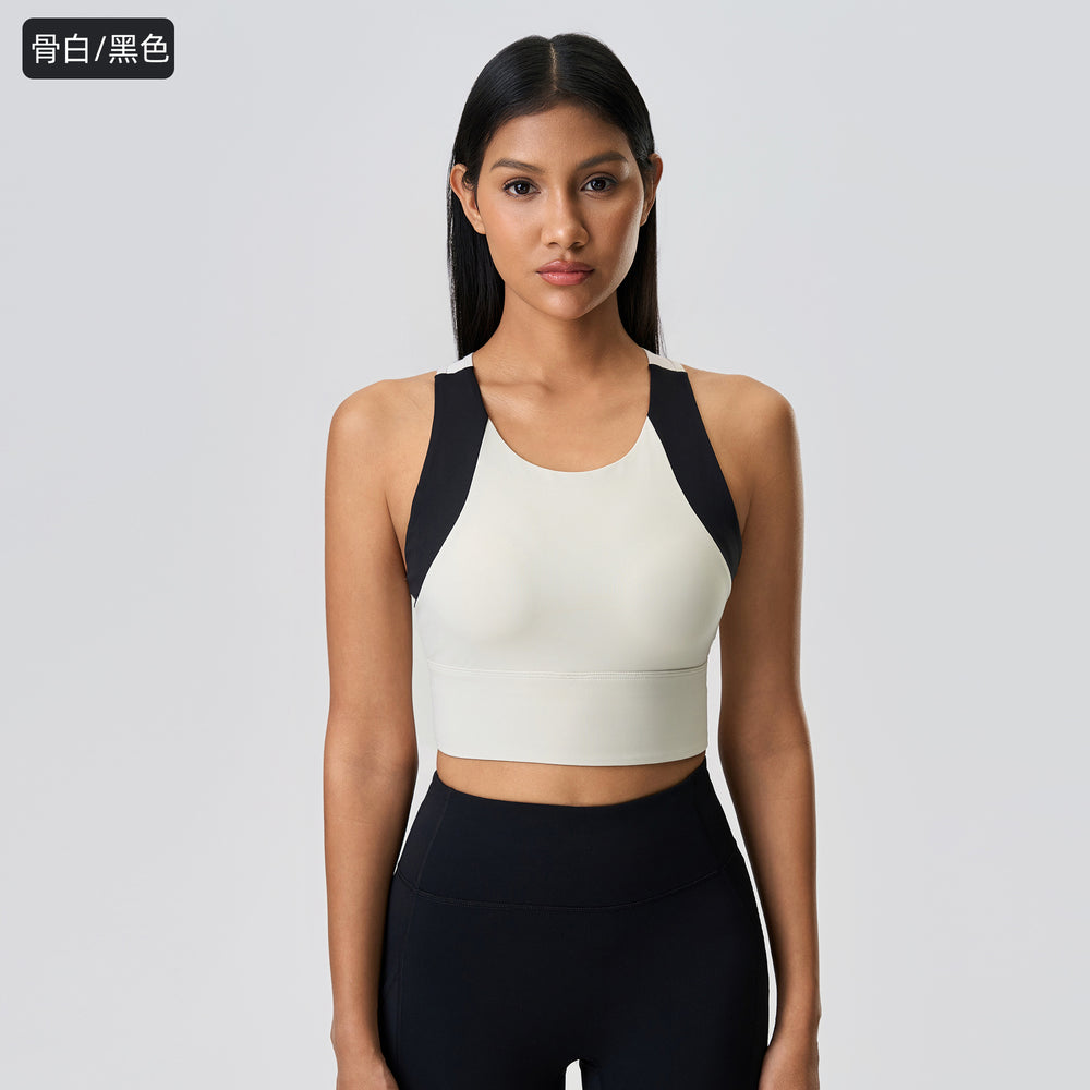 Spring/summer new arrival: trendy color-blocked cropped sports tank top for women - built-in bra pads, push-up, beautiful back design, yoga bra d25067
