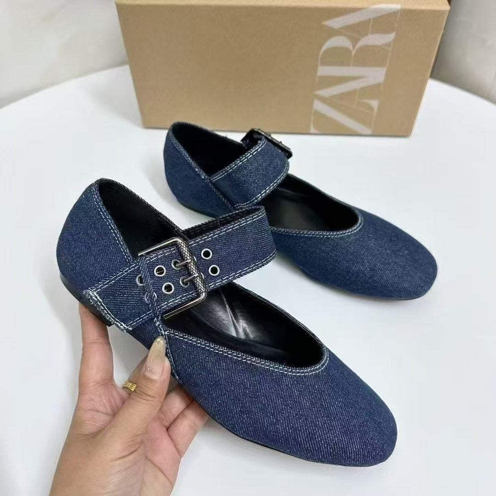Za2025 summer round toe flat denim buckle sandals - european & american style, everyday versatile sandals for women