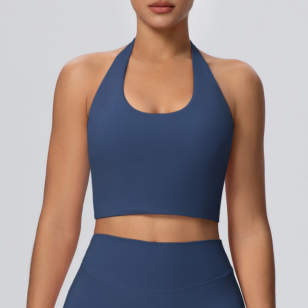 Cloud-feel halter neck backless yoga tank top - all-in-one sports bra with built-in padding, shockproof running fitness bra